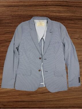 Nifty Genius Men’s Lightweight Navy Blue Micro-check Jacket. Size Small